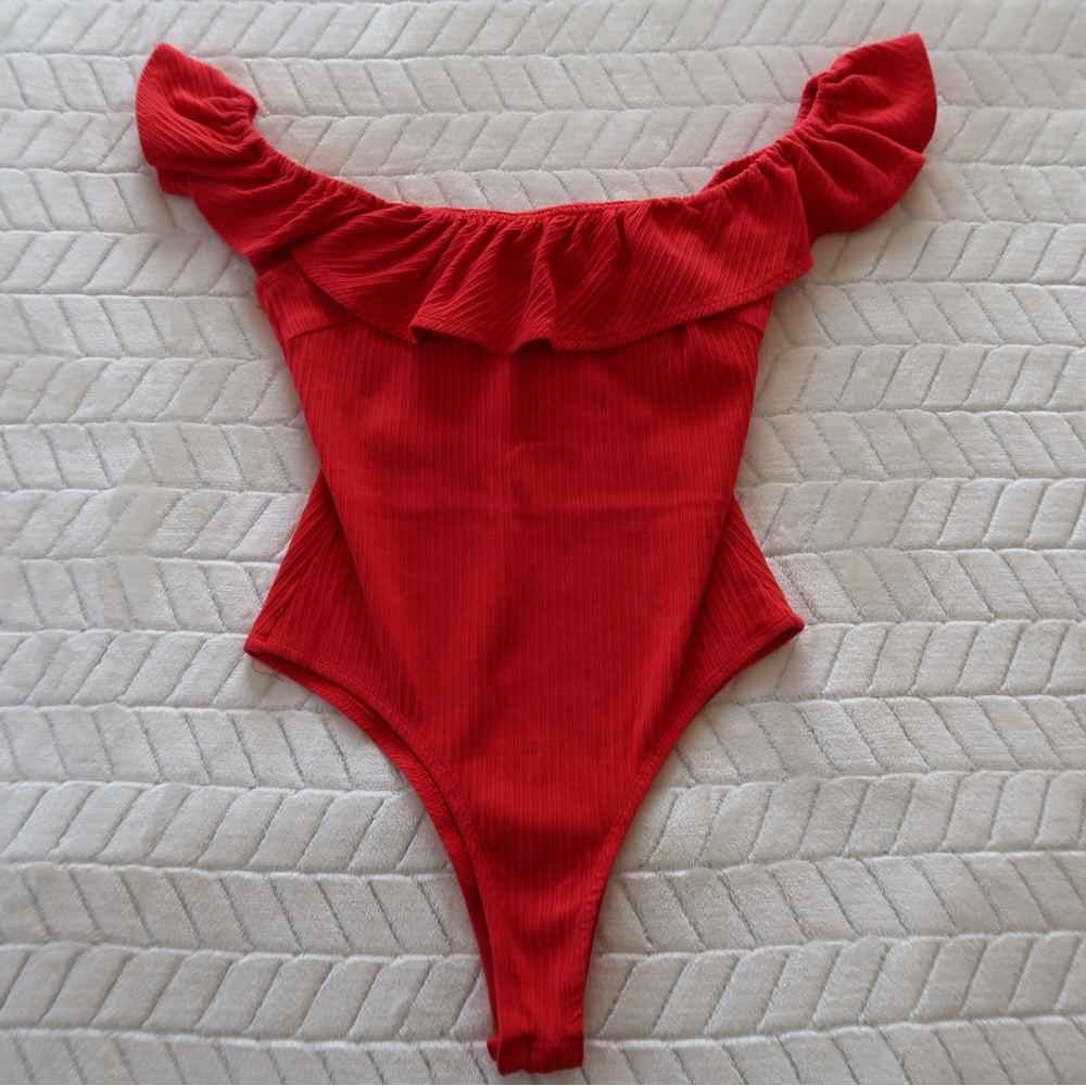 Forever 21 Red off the shoulder bodysuit